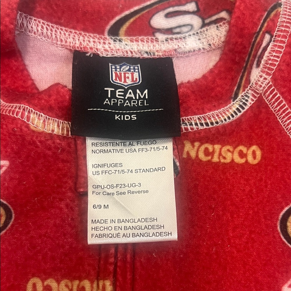 San Francisco 49ers NFL Red Kids Footed Pajamas Size 6/9M Football Game Team - Picture 3 of 8